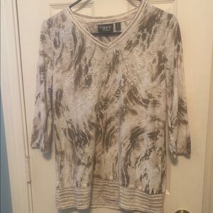 Brown and White V-Neck Top